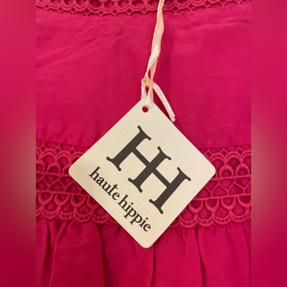 NWT! Haute Hippie Catherine Lace Trimmed Fuscia Cotton Silk Mini Skirt Size 8/L - Picture 6 of 11